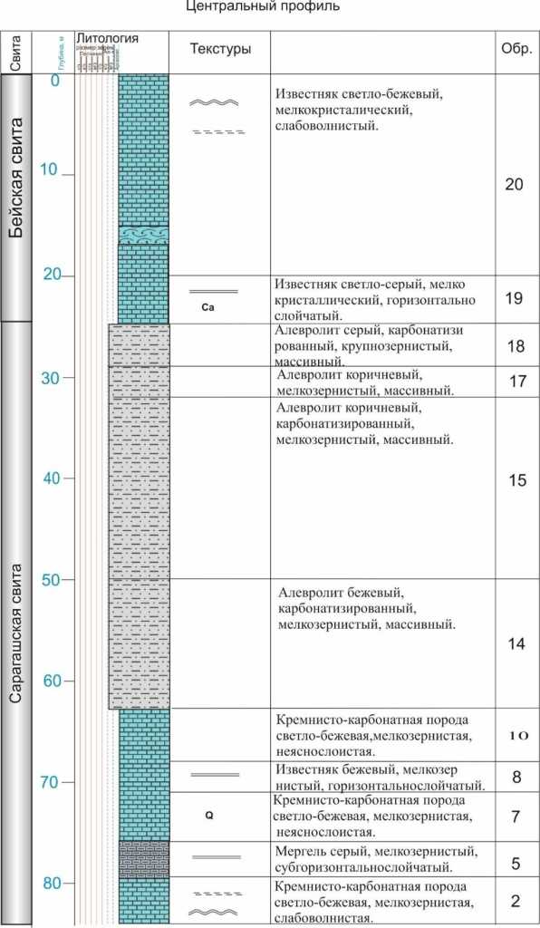 Литологическая колонка центрального профиля